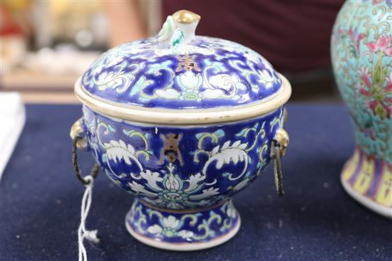 Two Chinese pots and a cloisonne pot